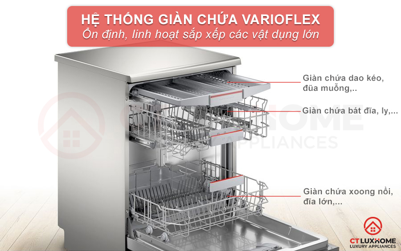 Hệ thống rổ chứa VarioFlex linh hoạt và ổn định.