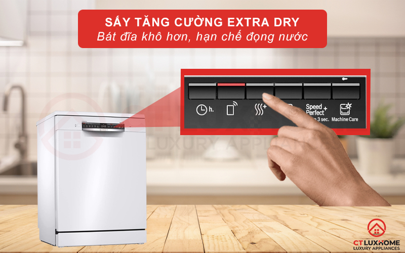 Sấy tăng cường Extra Dry cho bát đĩa thêm khô hơn, hạn chế đọng nước