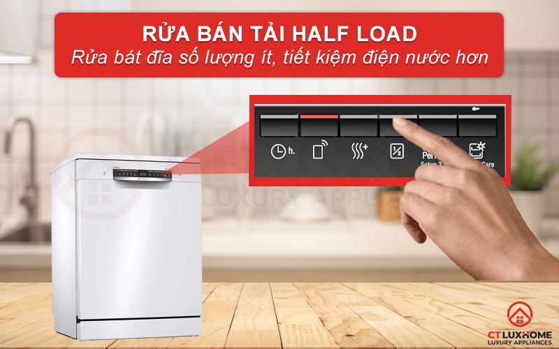 Rửa bát đĩa số lượng ít với tính năng rửa bán tải Half Load
