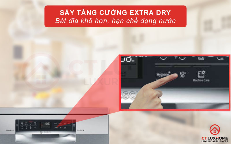 Tính năng sấy tăng cường Extra Dry trên máy rửa chén SMS68II07E Serie 6