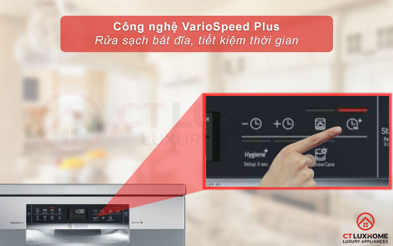 Tính năng VarioSpeed Plus giúp giảm thời gian rửa bát