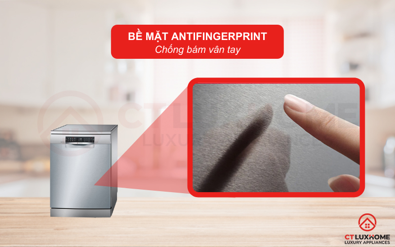 Bề mặt chống bám vân tay của máy rửa bát Bosch SMS68MI04E serie 6