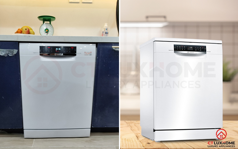 Người dùng có thể lựa chọn lắp âm hoặc độc lập cho máy rửa bát Bosch SMS68PW01E.