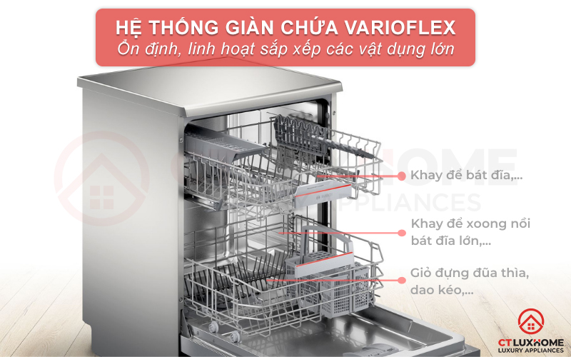 Hệ thống giỏ chứa VarioFlex giúp không gian bên trong máy trở nên rộng rãi hơn