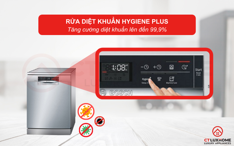 Tính năng Hygiene Plus rửa diệt khuẩn bát đĩa, bảo vệ sức khỏe con người