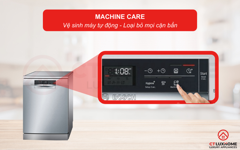 Chức năng Machine Care thông minh giúp vệ sinh khoang máy sau mỗi 30 chu trình rửa