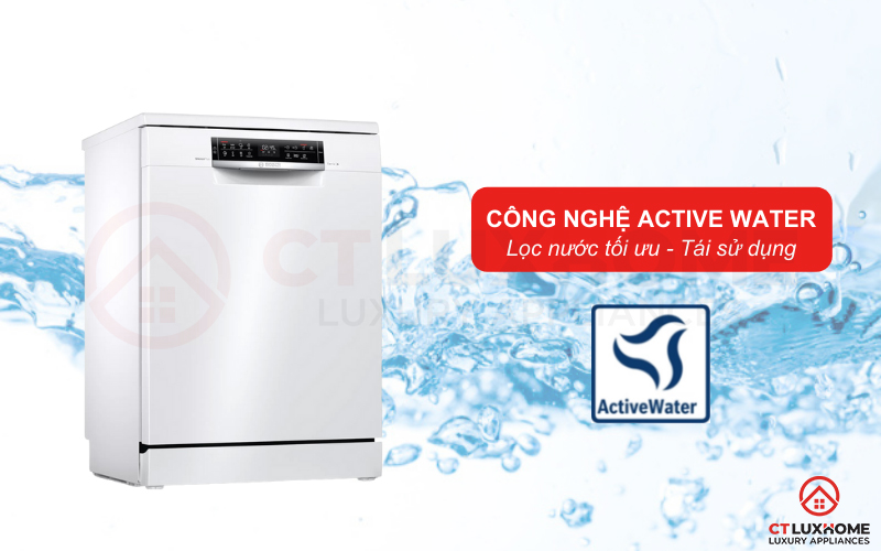 Máy rửa bát Bosch SMS6ECW57E giúp tối ưu lượng nước rửa hơn với công nghệ ActiveWater