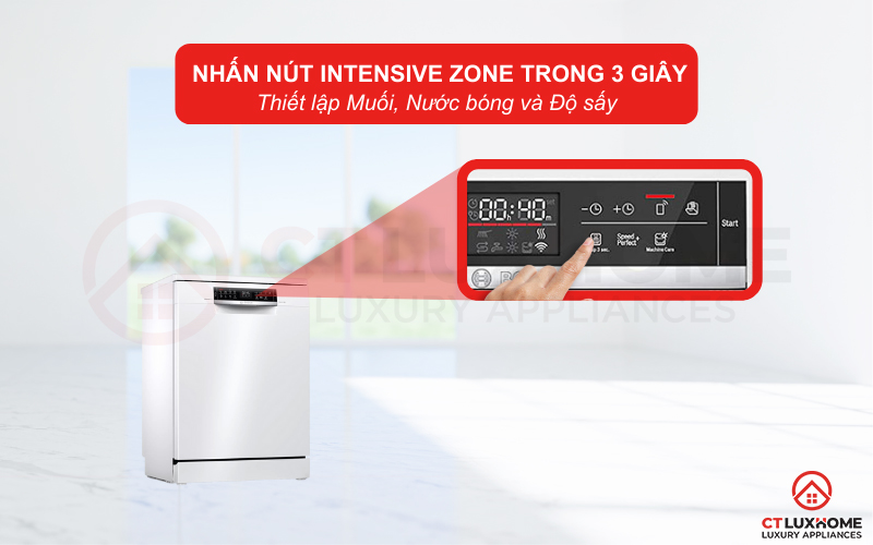 Tính năng IntensiveZone rửa mạnh phù hợp để làm sạch đồ có độ bẩn nhiều