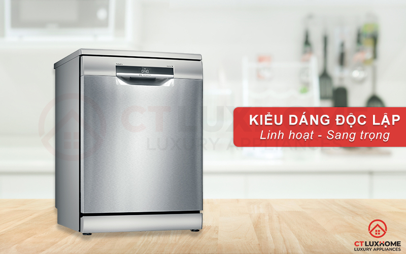 Máy rửa bát Bosch serie 6 SMS6ZCI08E được thiết kế với kiểu dáng đứng độc lập, vuông vức và chắc chắn
