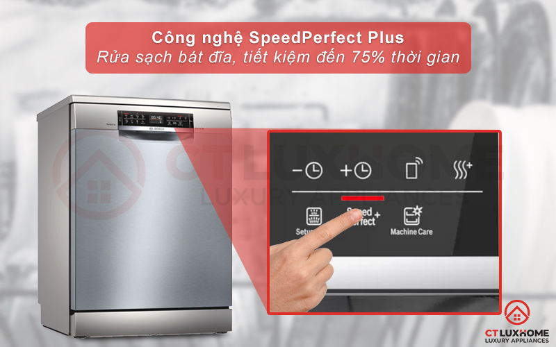 Tiết kiệm 75% thời gian rửa hơn nhờ tính năng SpeedPerfect Plus.