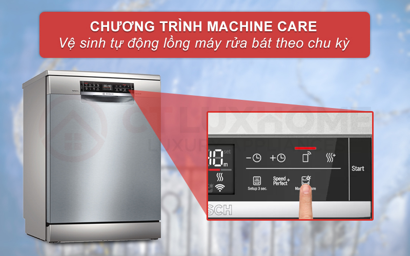 Vệ sinh máy rửa bát Bosch SMS6ZCI49E theo định kỳ bằng cách lựa chọn Machine Care.