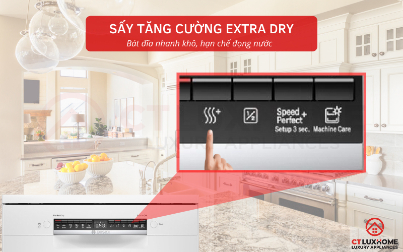 Tính năng sấy tăng cường Extra Dry trên máy rửa chén Bosch SMS6ZCW00E