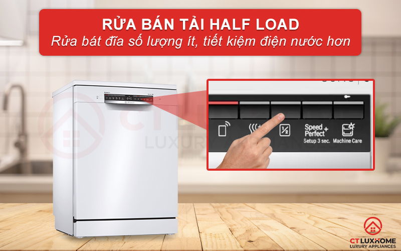 Máy rửa bát Bosch SMS6ZCW07E serie 6 có trang bị thêm tính năng rửa nửa tải