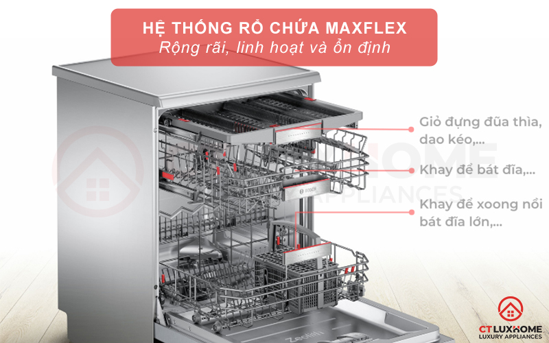 Hệ thống rổ MaxFlex mang lại không gian rộng rãi hơn bên trong máy