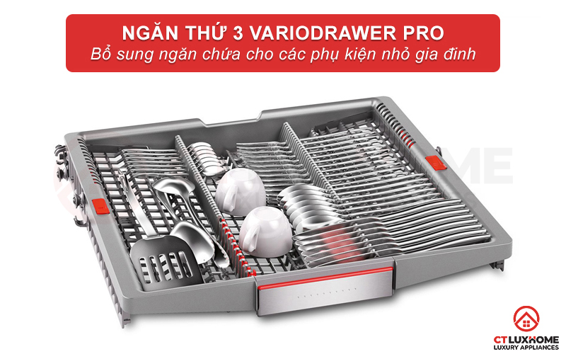 Ngăn thứ 3 VarioDrawer Pro đựng vật dụng nhỏ đi cùng các hàng gai linh hoạt.