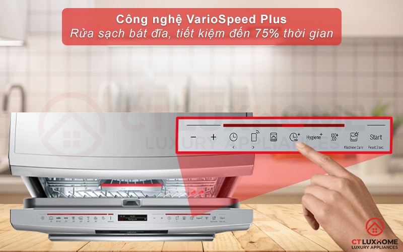 Chức năng VarioSpeed Plus đẩy nhanh thời gian rửa bát