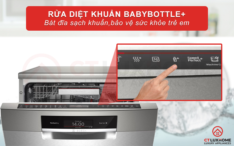 Tính năng Baby Bottle+ rửa diệt khuẩn, bảo vệ sức khỏe