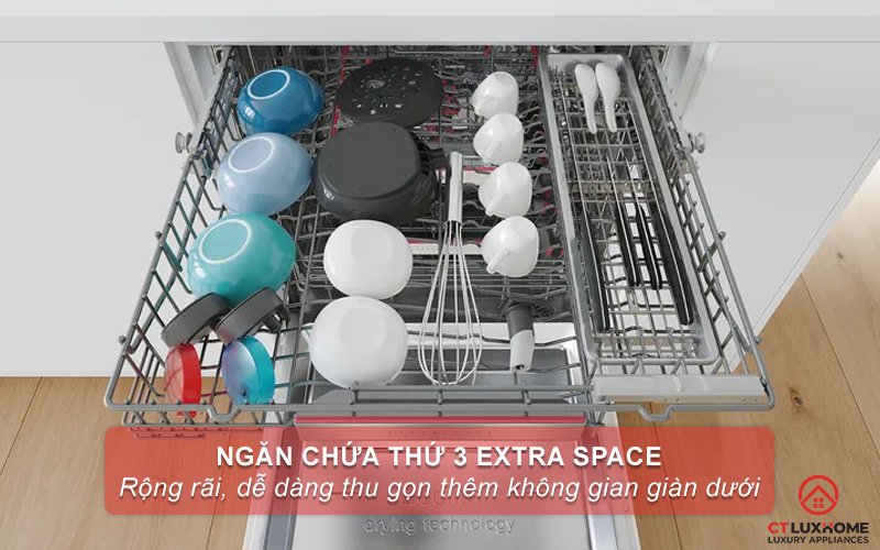 Giàn thứ 3 ExtraSpace có thể để được bát nhỏ, chén nước chấm hoặc tách cà phê