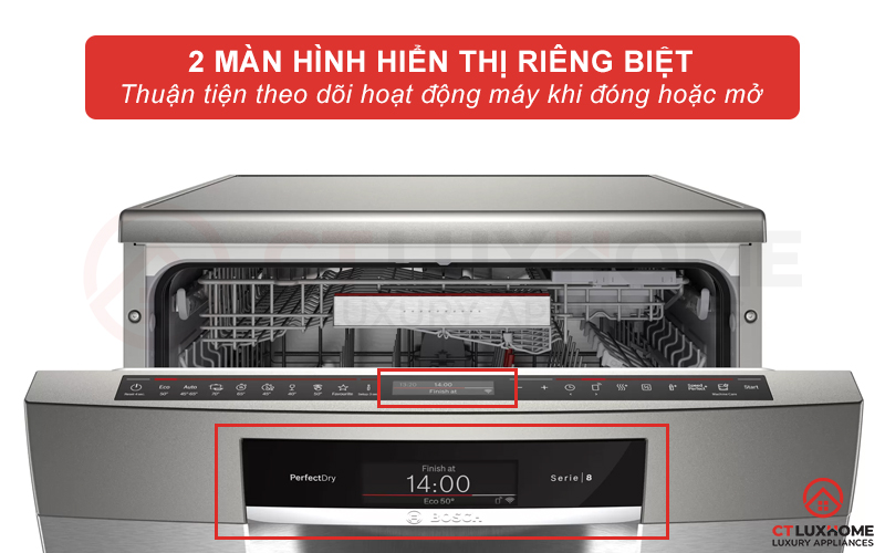 Hai màn hình điện tử nằm ở giữa bảng điều khiển và ở trước cửa máy