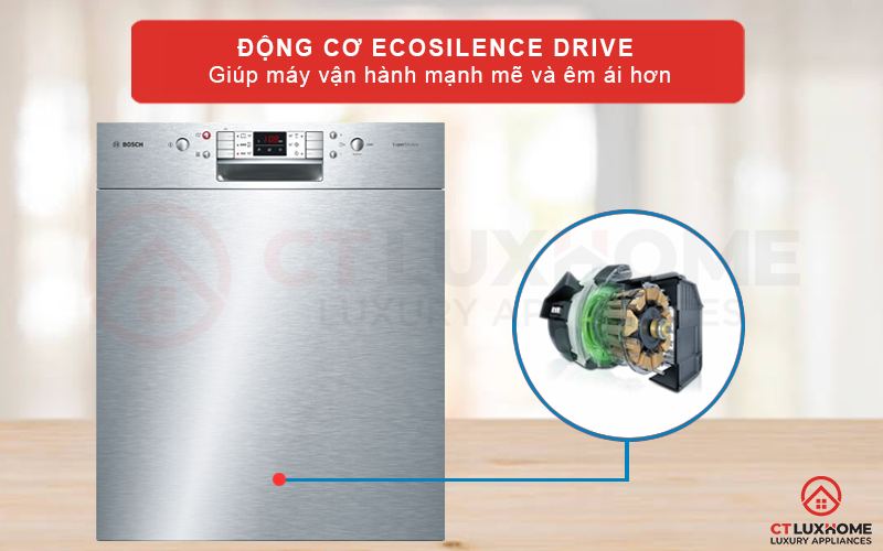 Động cơ EcoSilence Drive giúp giảm tối đa độ ồn của máy rửa bát