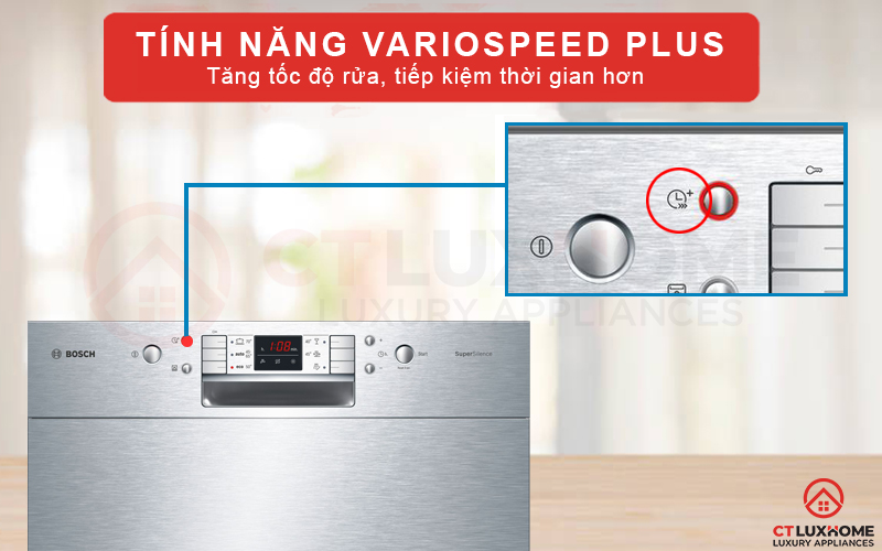 ính năng rửa tăng tốc VarioSpeed Plus rút ngắn thời gian rửa mặc định của các chương trình rửa cơ bản