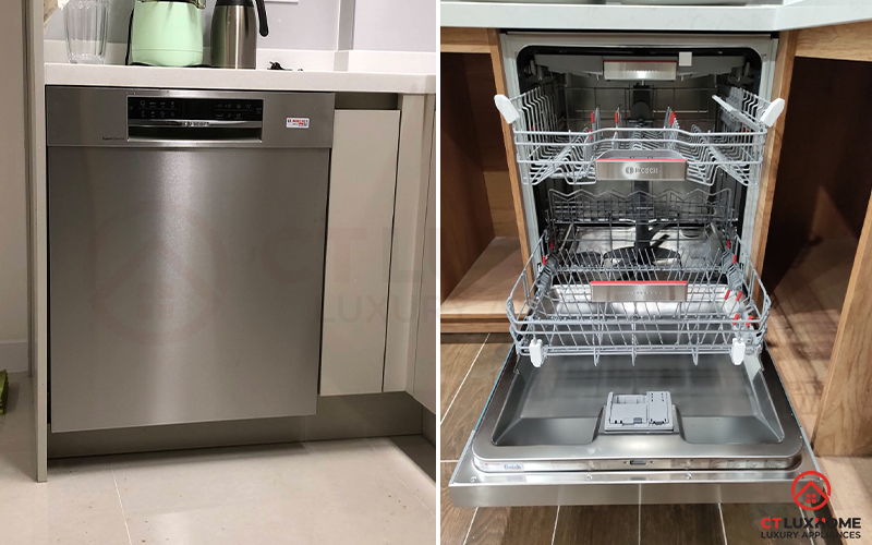 Máy rửa bát Bosch SMU68TS02E serie 6 có kiểu dáng sang trọng, bề mặt inox bền bỉ.