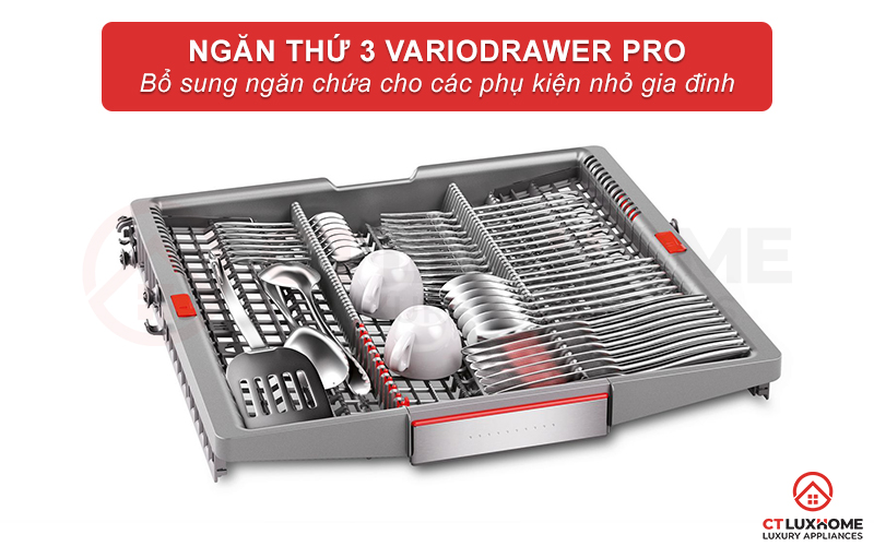 Ngăn thứ 3 VarioDrawer Pro đựng vật dụng nhỏ đi cùng các hàng gai linh hoạt