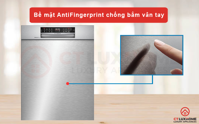 Máy rửa bát Bosch SMU6ECS57E có bề mặt bằng Inox sang trọng và bền đẹp
