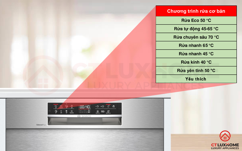 8 chương trình rửa phong phú giúp người dùng có nhiều lựa chọn trong quá trình sử dụng