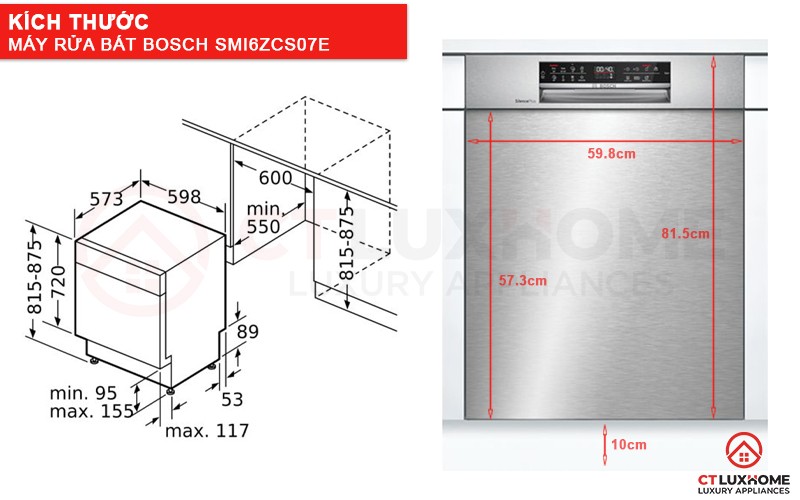 Kích thước của máy rửa bát SMU6ECS75E