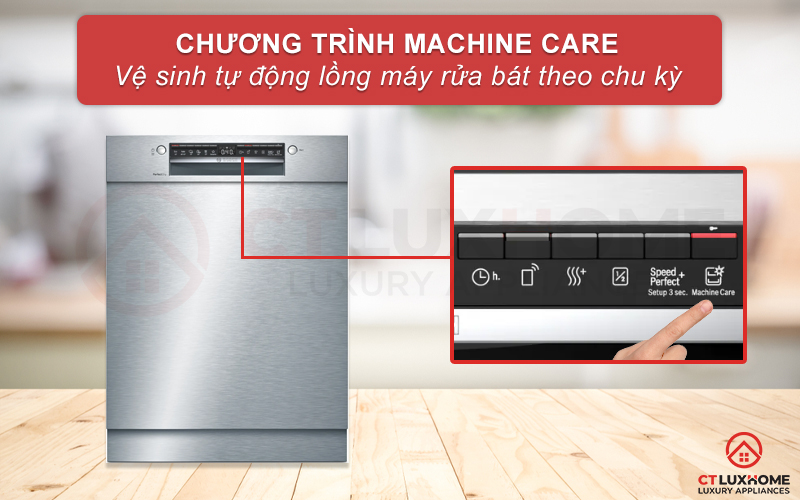 Chức năng Machine Care vệ sinh tự động máy rửa bát