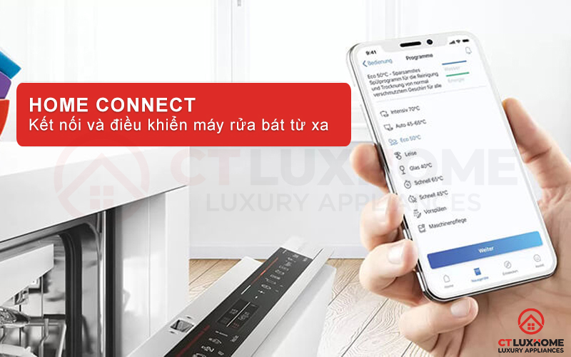 Công nghệ Home Connect cho phép người dùng kết nối và điều khiển máy rửa bát từ xa