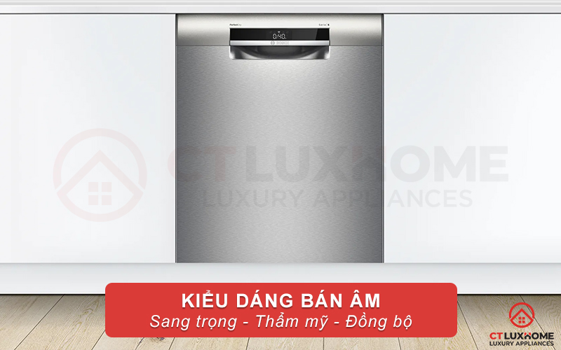 Máy rửa bát Bosch SMU6ZDI76S có kiểu dáng bán âm sang trọng và thẩm mỹ