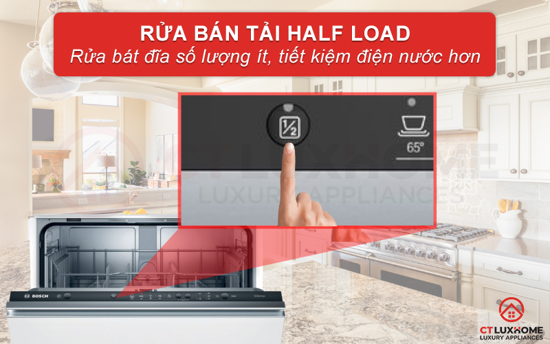 Chế độ rửa bán tải HalfLoad khi có ít bát đĩa cần rửa