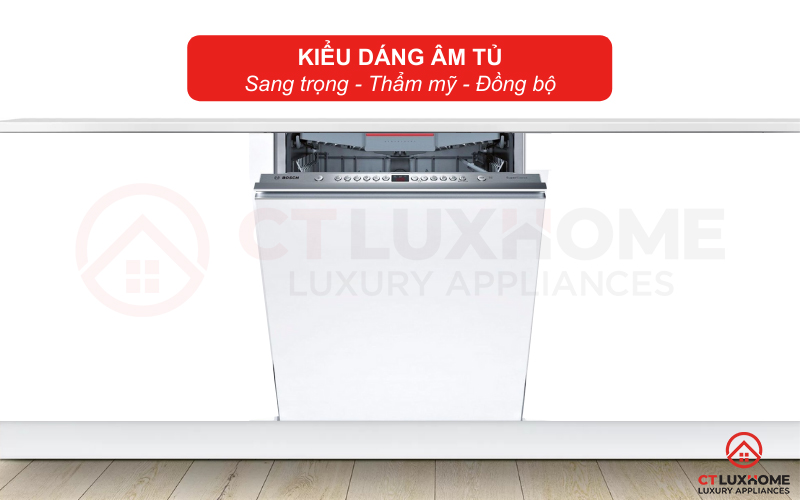 Máy rửa bát Bosch SMV46MX03E có kiểu dáng âm tủ mang đến sự sang trọng và thẩm mỹ