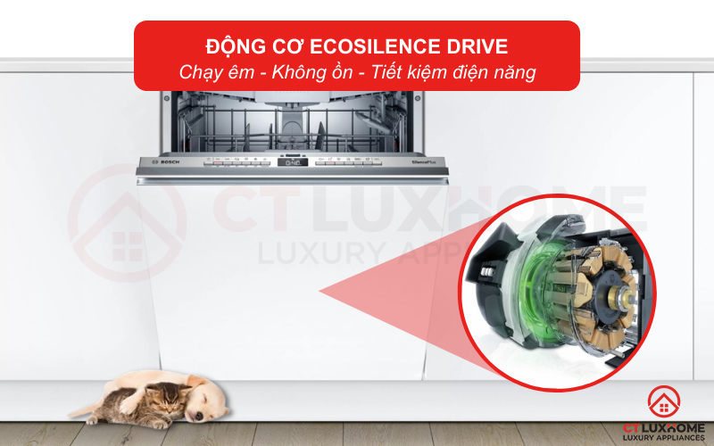 Máy rửa bát Bosch SMV4ECX14E sở hữu động cơ êm ái EcoSilence Drive