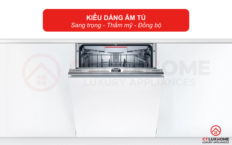 Máy rửa bát Bosch SMV4ECX14E có kiểu dáng âm tủ sang trọng và thẩm mỹ