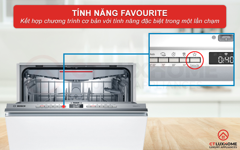 Tính năng Favourite tăng trải nghiệm của người dùng với máy rửa bát Bosch SMV4EVX10E serie 4