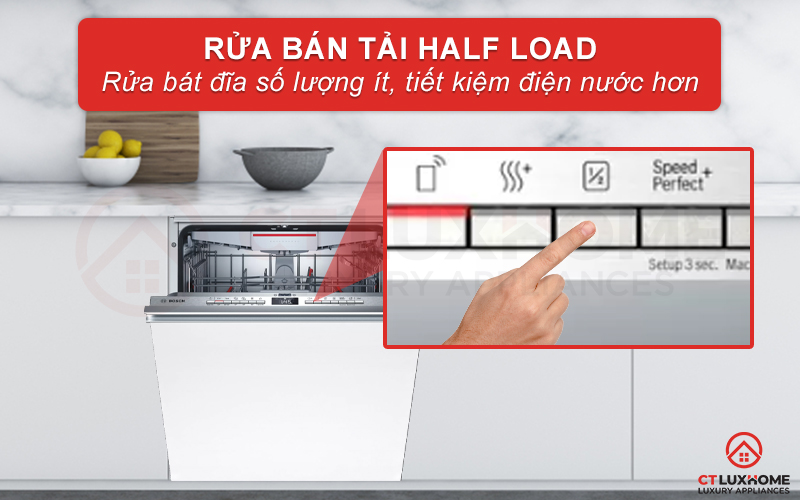 Tính năng rửa bán tải Half Load rửa bát đĩa số lượng ít