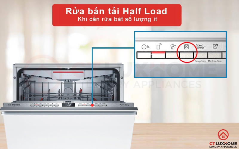 Lựa chọn rửa bán tải trên máy rửa bát Bosch SMV6ZCX07E khi có ít đồ cần rửa