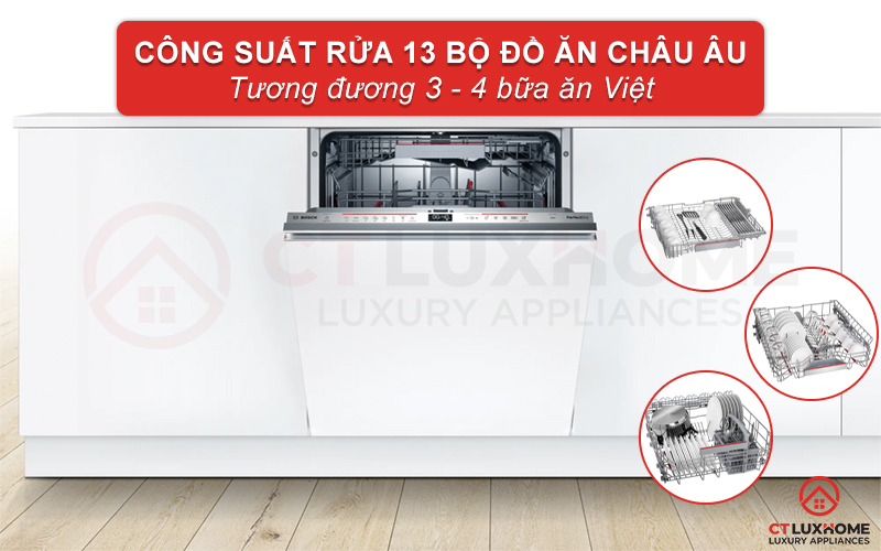 Máy rửa chén Bosch SMV6ZDX49E có công suất rửa lên đến 13 bộ