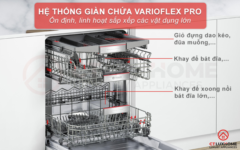 Hệ thống giỏ chứa VarioFlex Pro rộng rãi, giúp bạn sắp xếp các vật dụng vào khoang chứa dễ dàng