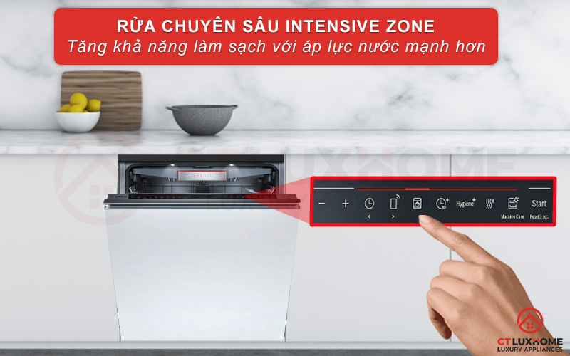 Tính năng IntensiveZone tăng áp lực nước giàn dưới cùng, bát đĩa sạch hơn