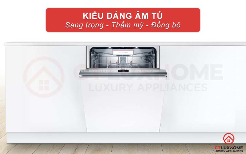 Kiểu dáng âm tủ mang lại sự sang trọng và thẩm mỹ của máy rửa bát Bosch SMV8YCX03E