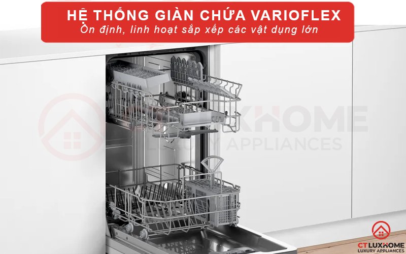 Hệ thống giàn chứa VarioFlex trong máy rửa bát Bosch SPI2HKS59E chắc chắn và ổn định