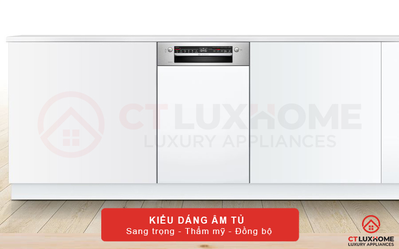 Kiểu dáng máy rửa bát Bosch SPI2HKS59E sang trọng và có thể thiết kế đồng bộ