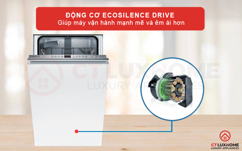 Động cơ không chổi than và dây gioăng liên kết EcoSilence Drive giúp máy vận hành êm ái