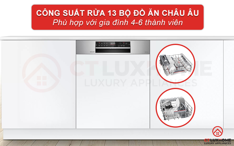 Công suất rửa tối đa của máy rửa chén Bosch có thể đạt đến 13 bộ