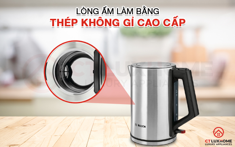 Lòng ấm làm từ thép không gỉ cho độ bền tốt và truyền nhiệt nhanh