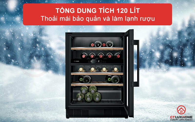 Tổng dung tích lên đến 120 lít cho bạn thoải mái bảo quản những chai rượu vang của mình